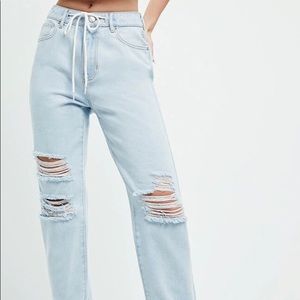 Distressed hi-rise denim joggers
